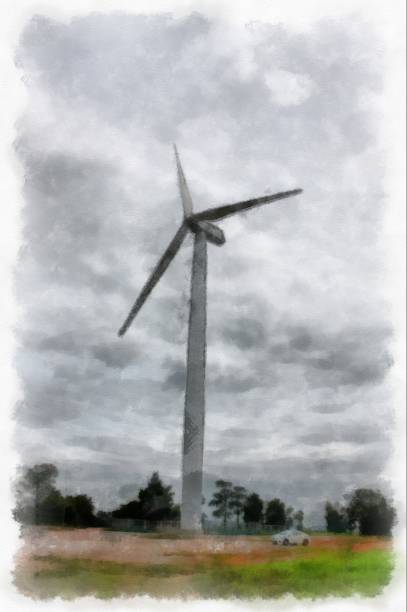 istock power generation turbine watercolor style illustration impressionist painting. 1428530276