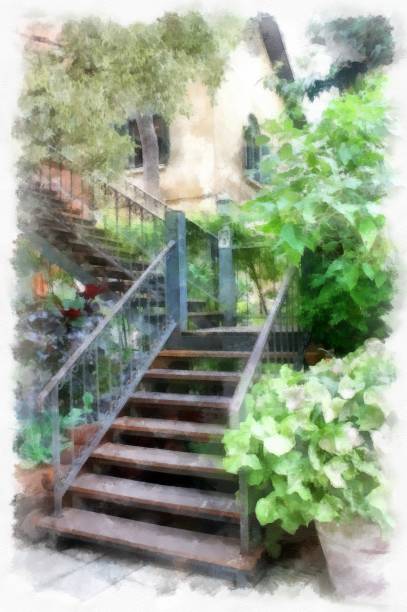 istock Ancient italian village architecture building watercolor style illustration impressionist painting. 1428530950