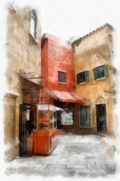 istock Ancient italian village architecture building watercolor style illustration impressionist painting. 1428532120