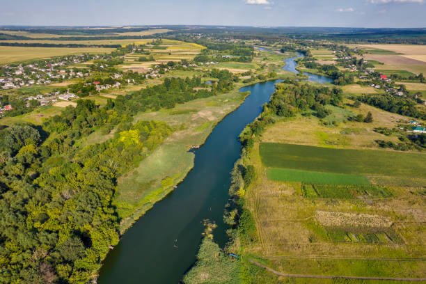 istock Drone view over summer river Ros landscape, Ukraine. 1428534571