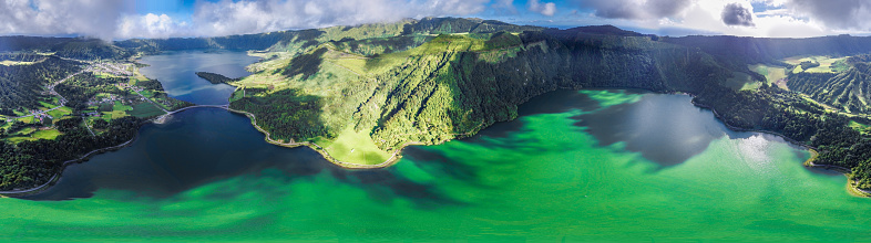 Lake Lagoa of Sete Cidades, Azores, drone photo
