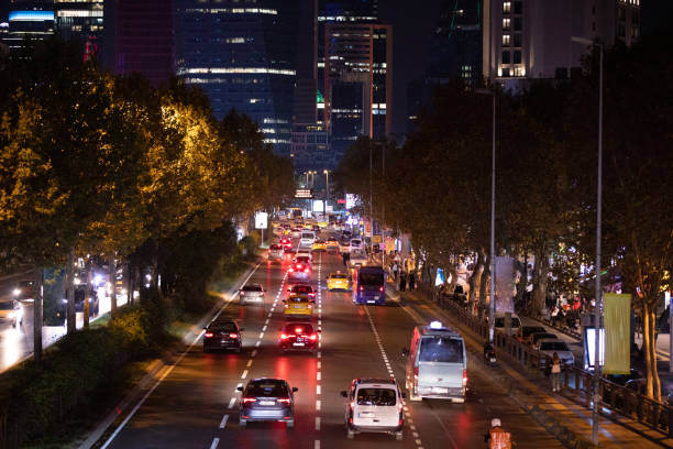 Istanbul traffic on multiple lane highway by night