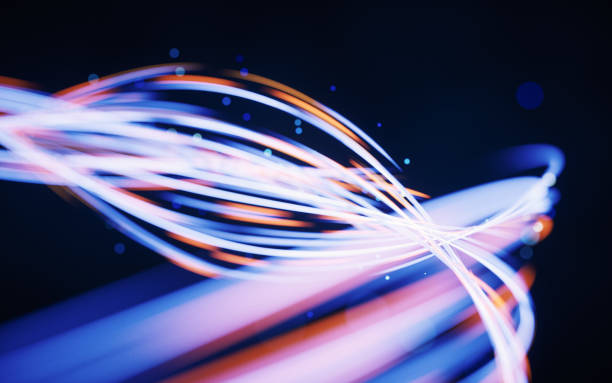 istock Flowing curves with glowing neon lines, 3d rendering. 1428544208