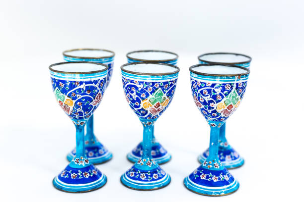 Set of Antique Persian Goblets, White Background
