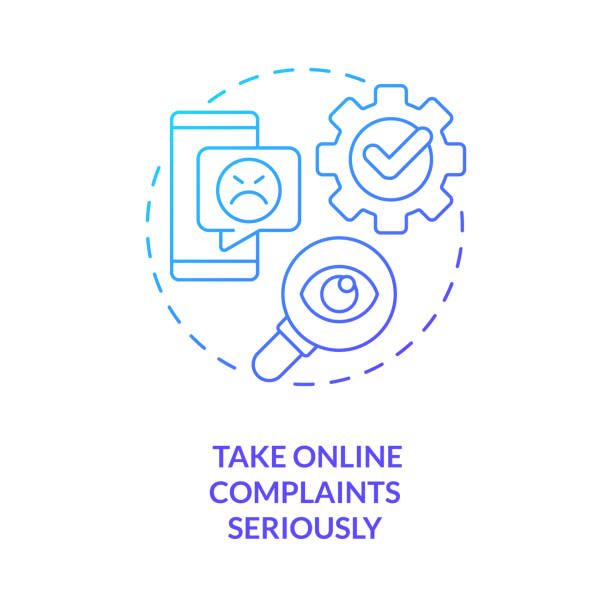 Take online complaints seriously blue gradient concept icon Take online complaints seriously blue gradient concept icon. Food industry customer satisfaction abstract idea thin line illustration. Isolated outline drawing. Myriad Pro-Bold font used angry general manager stock illustrations