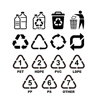 Recycling Symbols For Plastic. Vector icon illustration set