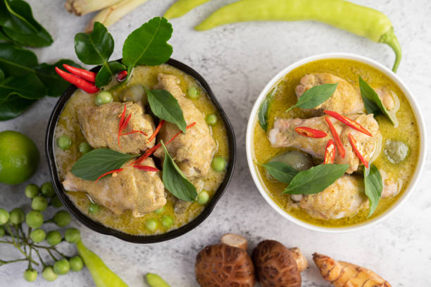 istock Chicken green curry in a bowl . 1428567122