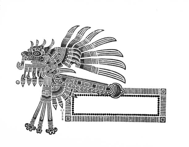 ацтекская скульптура орла и змеи из руин оахаки в мексике, пространство для копирования - tribal art eagle indigenous culture art stock illustrations