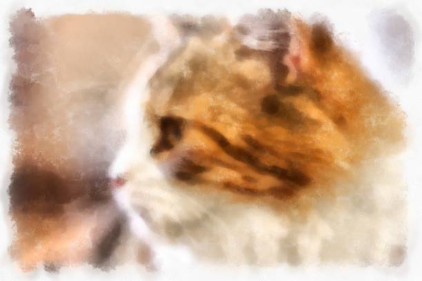 istock Cats in various cute poses watercolor style illustration impressionist painting. 1428586135
