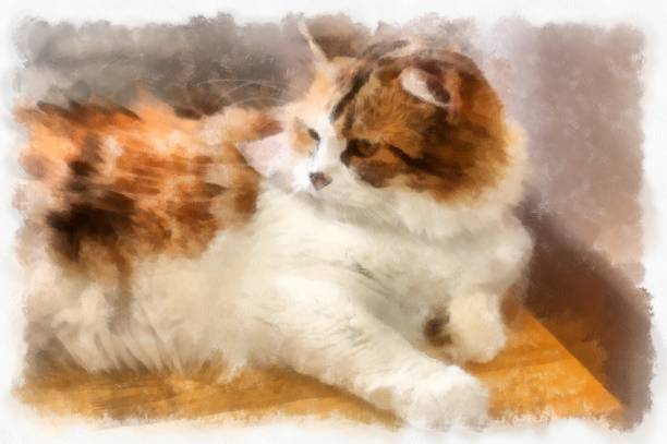 istock Cats in various cute poses watercolor style illustration impressionist painting. 1428587777
