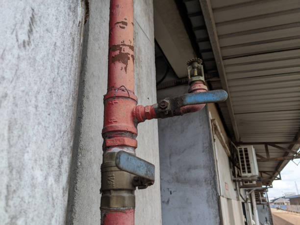 istock Fire Sprinkler Heads next to the concrete stone pillars 1428589788