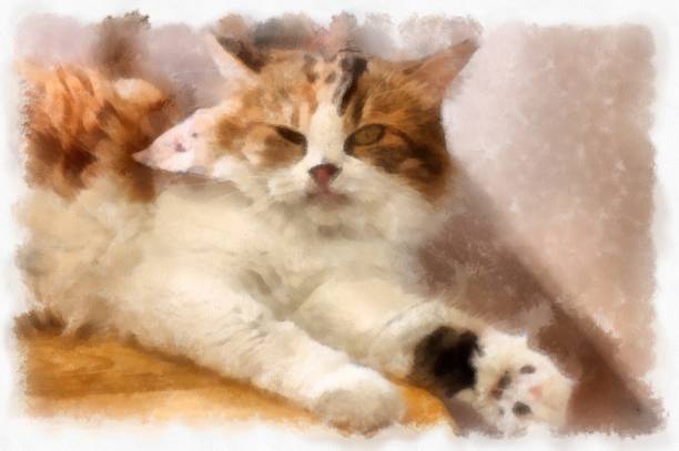 istock Cats in various cute poses watercolor style illustration impressionist painting. 1428592341