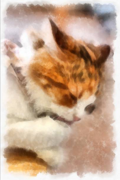 istock Cats in various cute poses watercolor style illustration impressionist painting. 1428592402