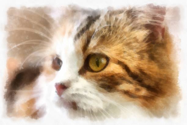 istock Cats in various cute poses watercolor style illustration impressionist painting. 1428592693