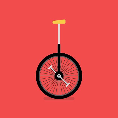 One wheel circus bicycle. Unicycle amusement show vehicle. Vector illustration