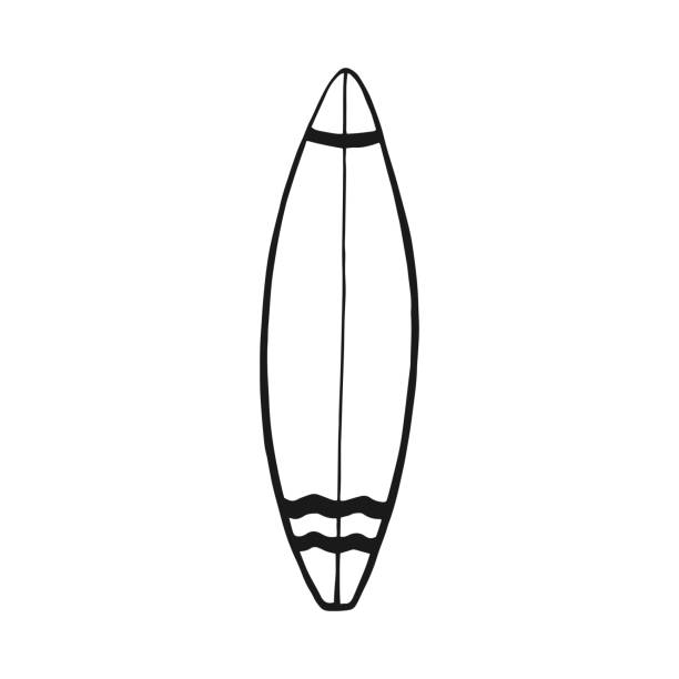 доска для серфинга. рисованная векторная иллюстрация. линия художественного стиля изолирована изолирована на белом фоне. - surfing wave surf surfboard stock illustrations