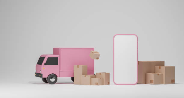 istock E-commerce concept, Delivery service on mobile application, Transportation delivery by truck. 1428601823