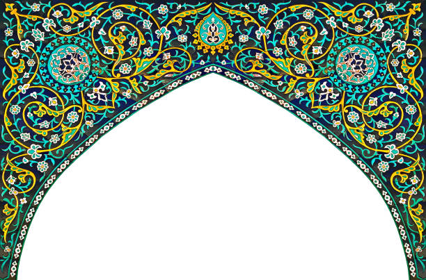 An arch with patterns in Arabic style with a white background.Decorative element in architecture.