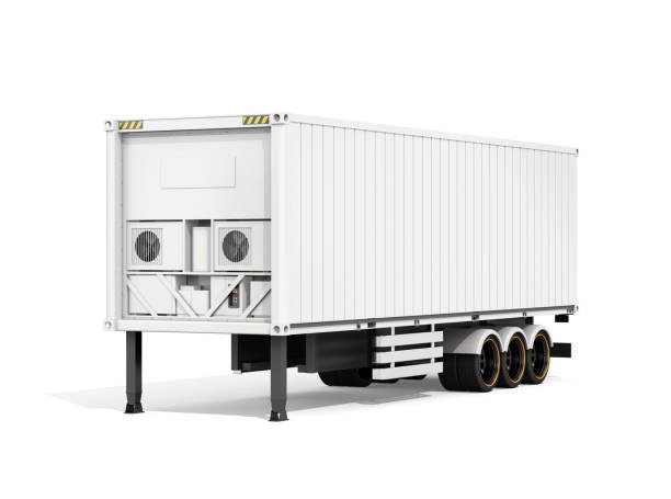 istock Semi-trailer container with air condition cooling system on white background 1428606107