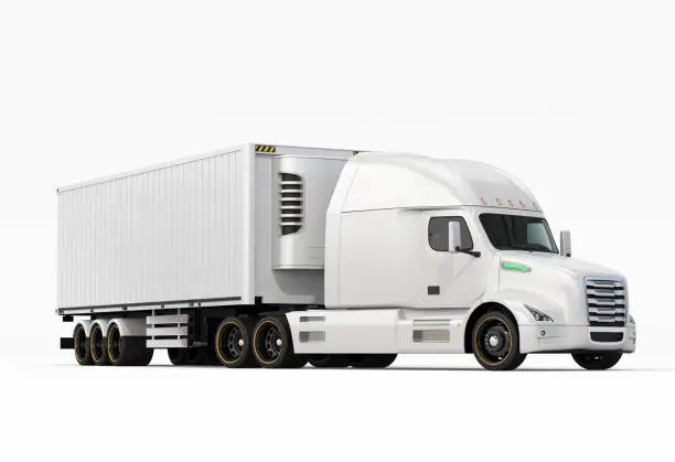 Photo of White fuel cell powered heavy truck reefer container