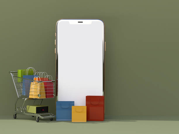 istock Online shopping with smartphone mockups template and shopping elements. Designs concept marketing online 1428606171