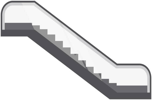 istock Modern architecture stair, lift and elevator. Escalator, mobile ladder for transporting people 1428608087