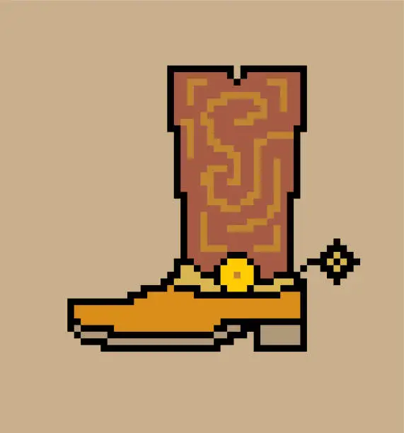 Vector illustration of Pixel cowboy boot