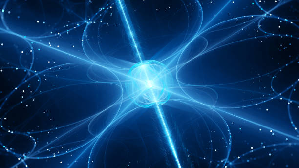 istock Blue glowing futuristic quantum hub abstract background 1428612484