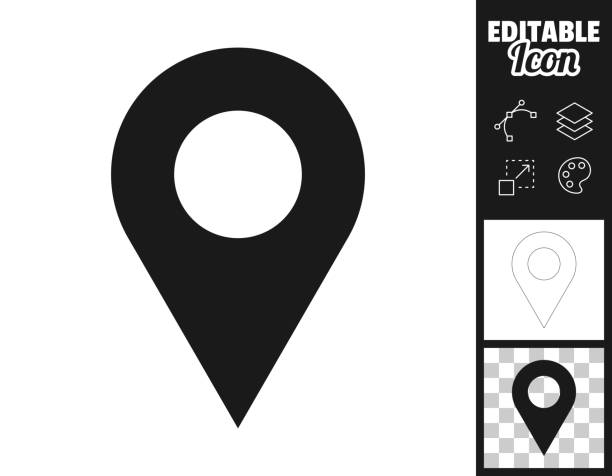 Map pin. Icon for design. Easily editable Icon of "Map pin" for your own design. Three icons with editable stroke included in the bundle: - One black icon on a white background. - One line icon with only a thin black outline in a line art style (you can adjust the stroke weight as you want). - One icon on a blank transparent background (for change background or texture). The layers are named to facilitate your customization. Vector Illustration (EPS file, well layered and grouped). Easy to edit, manipulate, resize or colorize. Vector and Jpeg file of different sizes. map pin stock illustrations