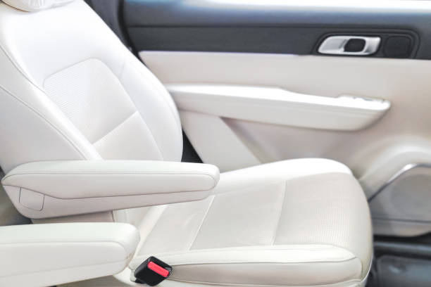 istock Closeup unmanned white leather car seat 1428616249