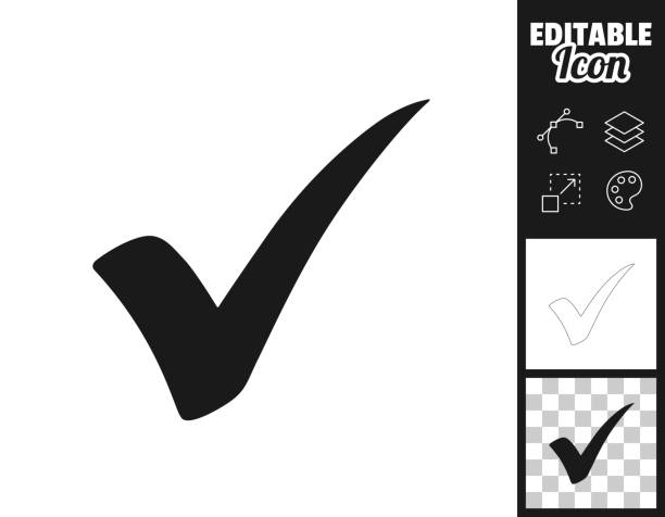 Check mark. Icon for design. Easily editable Icon of "Check mark" for your own design. Three icons with editable stroke included in the bundle: - One black icon on a white background. - One line icon with only a thin black outline in a line art style (you can adjust the stroke weight as you want). - One icon on a blank transparent background (for change background or texture). The layers are named to facilitate your customization. Vector Illustration (EPS file, well layered and grouped). Easy to edit, manipulate, resize or colorize. Vector and Jpeg file of different sizes. checkbox stock illustrations