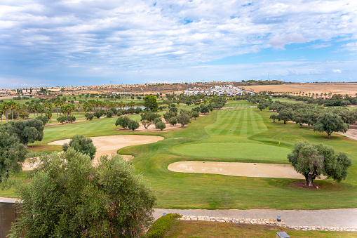 Golf course with gorgeous green in fuerteventura spain canary islands