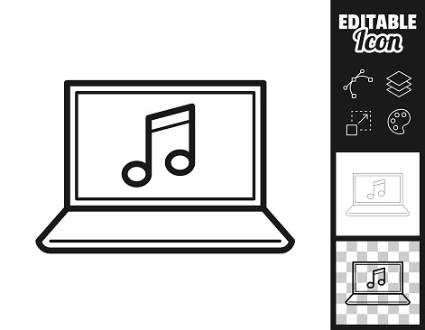 istock Music on laptop. Icon for design. Easily editable 1428619251