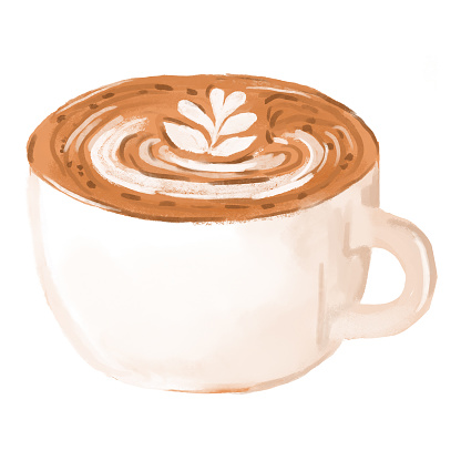 Seni Latte Ilustrasi Gambar Tangan Berwarna Air Mengisolasi Pada Latar