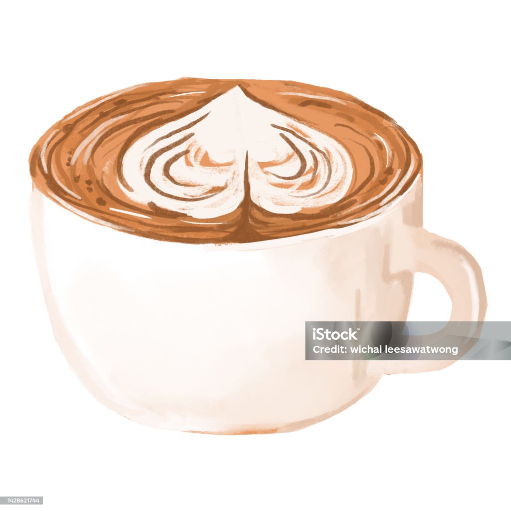 Seni Latte Ilustrasi Gambar Tangan Warna Air Mengisolasi Pada Latar