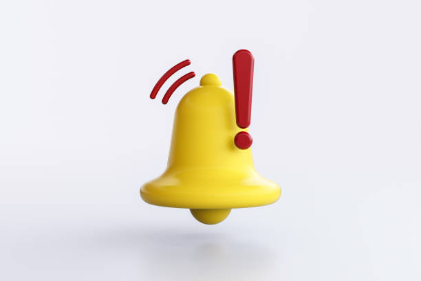 gelbe benachrichtigungsglocke auf weißem hintergrund - warning sign audio stock-fotos und bilder