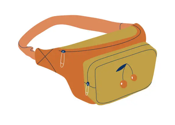 Vector illustration of Belt bag set. Banana for personal items.