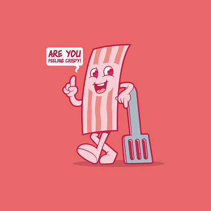Crispy Bacon character posing vector illustration. Food, brand, logo design concept.