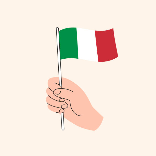 Cartoon Hand Holding Italian Flag Icon. Isolated Vector Drawing. Flag of Italy, Concept Illustration. Flat Design Isolated Vector. italy flag drawing stock illustrations
