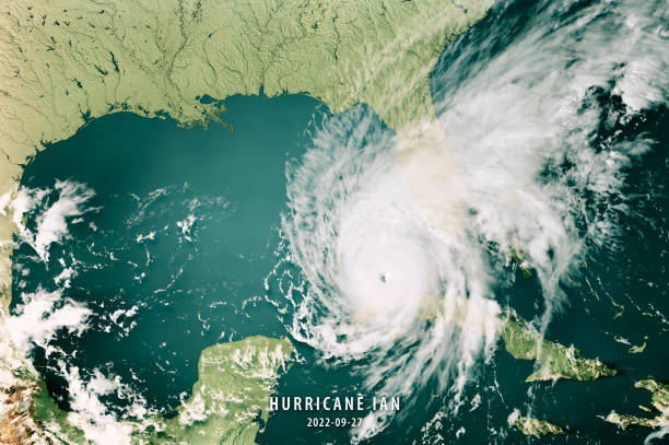 huracán ian 2022 mapa de nubes golfo de méxico 3d render color - hurricane ian fotografías e imágenes de stock