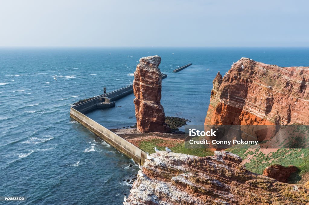 Rock formation Lange Anna on the island of Helgoland, Schleswig-Holstein, Germany Lange Anna, landmark of the german island of Helgoland, North Sea, Pinneberg district, Schleswig-Holstein, Germany Sea Stock Photo