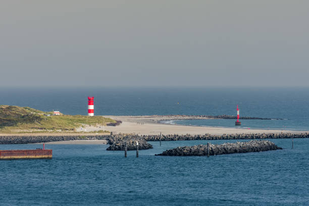 View from Oberland to the island Dune with lighthouse, Helgoland, North Sea, Pinneberg district, Schleswig-Holstein, Germany