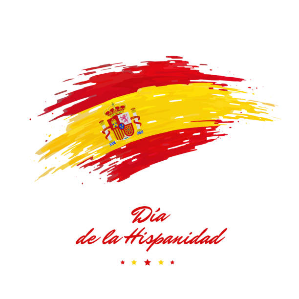 October 12, national day spain, vector template. Spanish flag painted with brush strokes on light background. Spain holiday of october 12th. Greeting card. Translation National Day Spain October 12, national day spain, vector template. Spanish flag painted with brush strokes on light background. Spain holiday of october 12th. Greeting card. Translation National Day Spain hispanic day stock illustrations