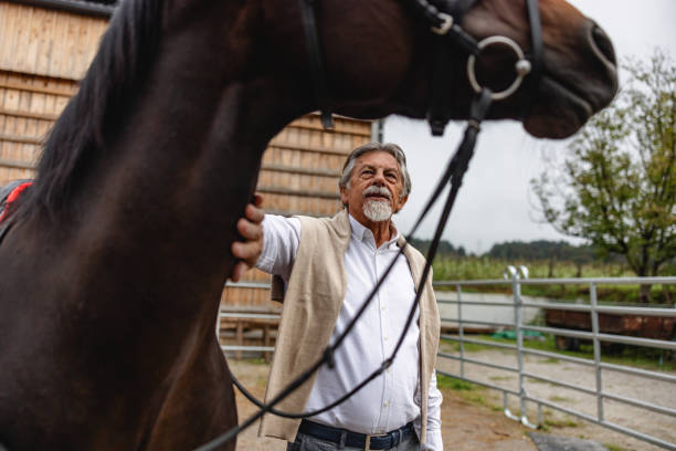 A man riding a horse outdoors, set against a backdrop of vibrant greenery and trees, showcasing nature and the connection between humans and animals.