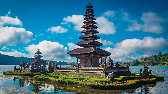 The pagodas on the water of Pura Ulun Danu Beratan Temple near Munduk in Bali