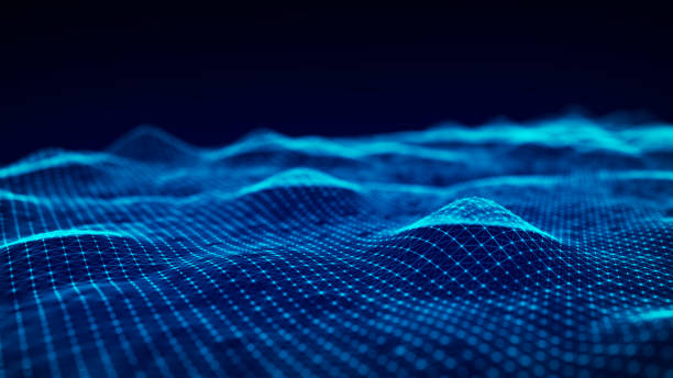 istock Futuristic digital wave. Dark cyberspace. Abstract wave with dots. White moving particles on background. 3d rendering. 1428645690