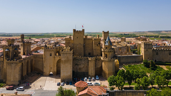 Impressive Olite Castle on a warm sunny day, Navarra, Spain