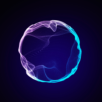 Futuristic colorful sphere of particles and lines. Network connection big data. Abstract technology background. 3d rendering.