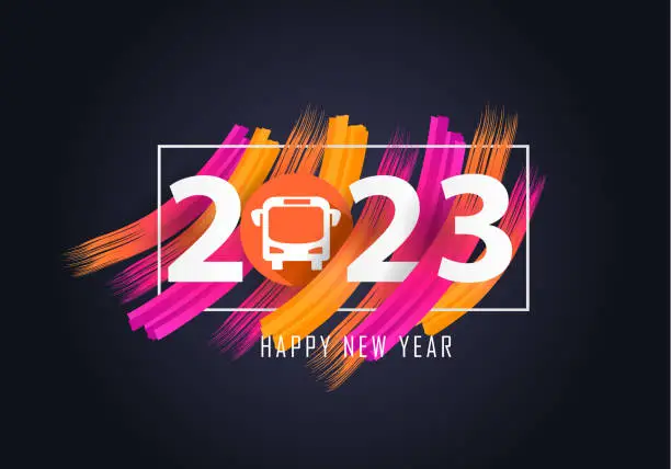 Vector illustration of Year 2023 with Bus icon
