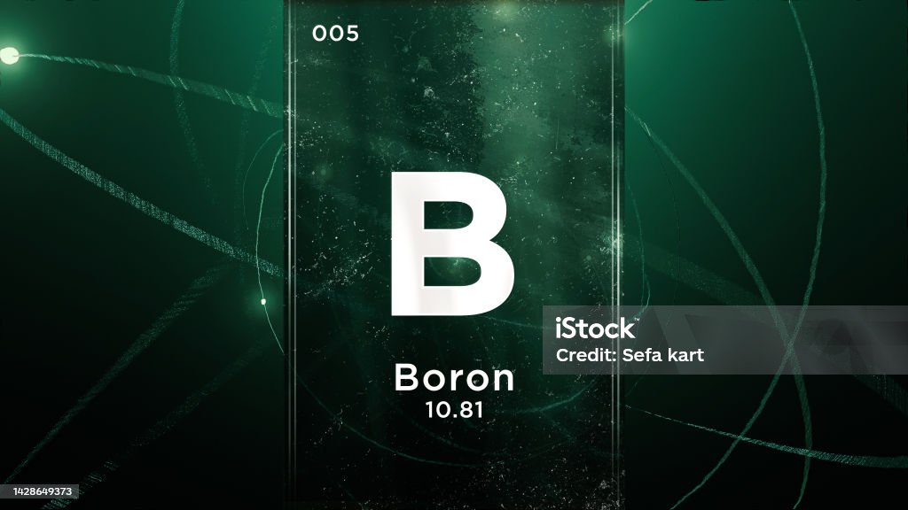 Boron (B) symbol chemical element of the periodic table, 3D animation on atom design background Boron Stock Photo